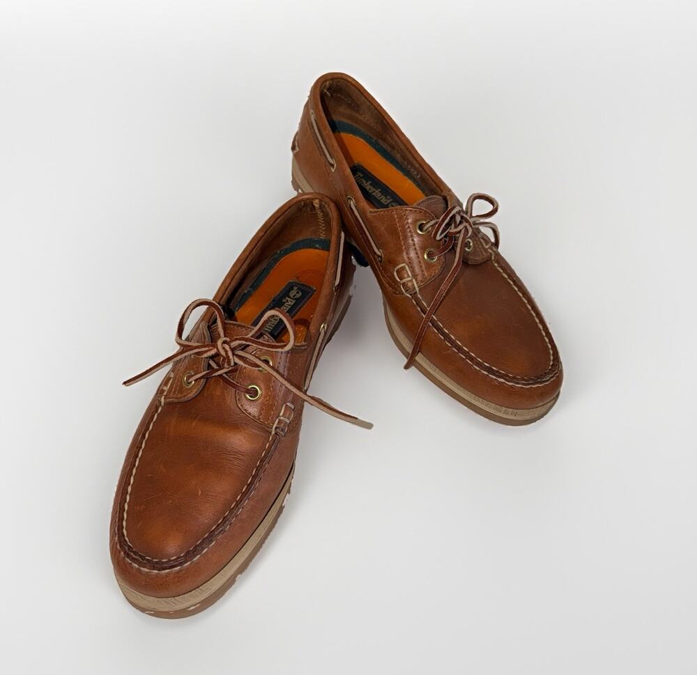 Timberland Brown Leather Boat Shoes Men’s Size 10M Classic Handsewn Moccasin